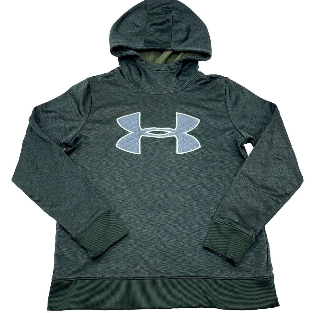 Under Armor Hoodie Women Small Green Sweatshirt Sweater Loose Fit Cold Gear Dark